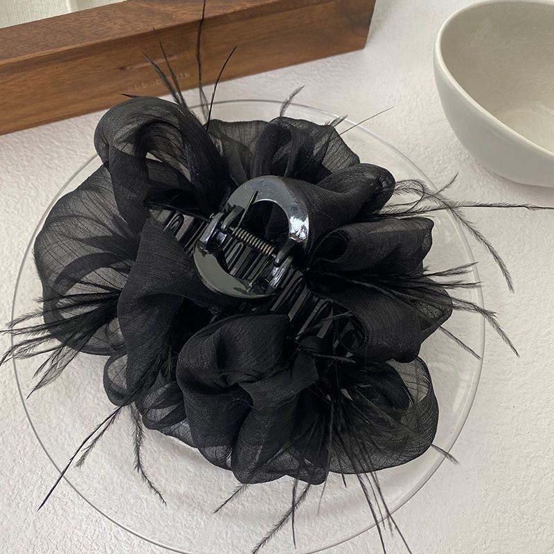 Korean Ribbon Feather Bow Hair Claws for Women Girls Hair Clip Simple Elegant Barrette Black Grab Clip Fashion Hair Accessories