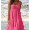 Sommer Lässiges Ärmelloses Kleid Schulterfrei Neckholder Große Größen Damen Modekleidung Locker A-Linie Baumwolle Einfarbig Rundhals Kleider