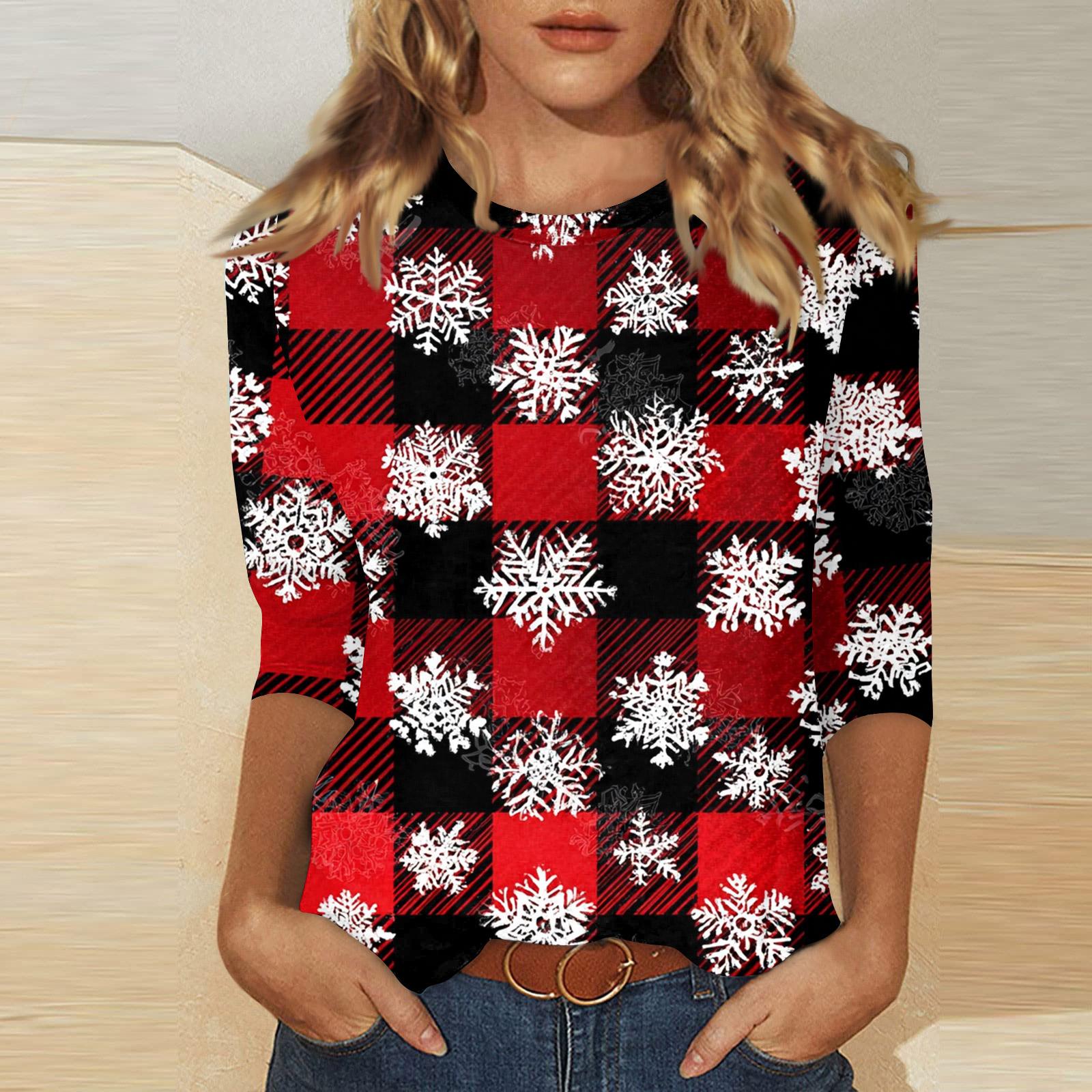 Women s Fashionable Casual Three Quarter Sleeve Printed Round Neck Top L