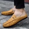Retro Casual Sandals Man Flat Leather Wear Resistant Clappers 2025 Slippers for Men Fashion Trend Original Y2k Comfortable Shoes