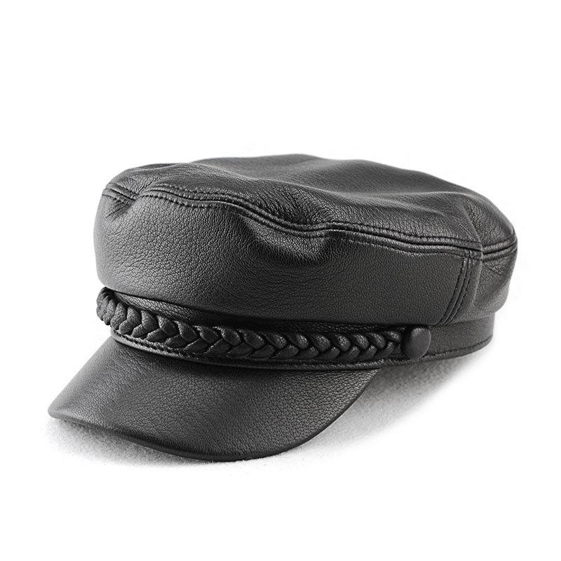 Unisex Fashion Sheepskin Leather Flat Top Duckbill Cap for Fall/Winter