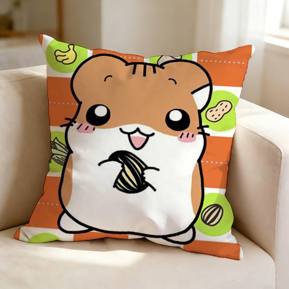 Cute cartoon character T-Trotting H-Hamtaro Pillow Case Square Double-Sided Sofa Cushion Cover Bedroom Bedside Pillow