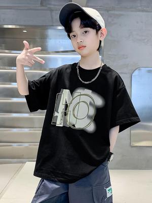 Boys' 2026 Summer Cotton T-Shirt - Trendy Short-Sleeve Top for Older Kids