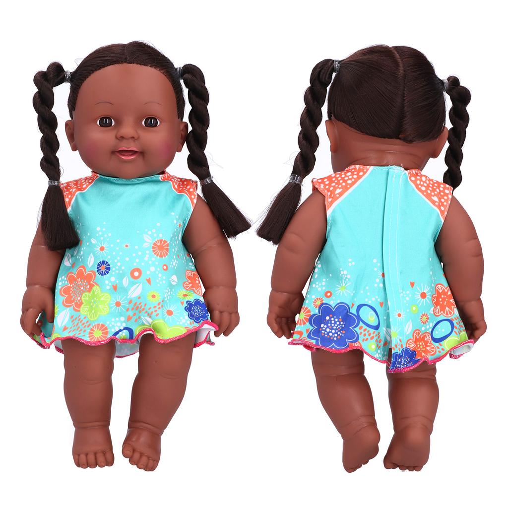 Exquisite African Black Girl Doll Lifelike Chidren Cute Doll Kid Role Play Toy Gift 30cm(Q1209 Blue