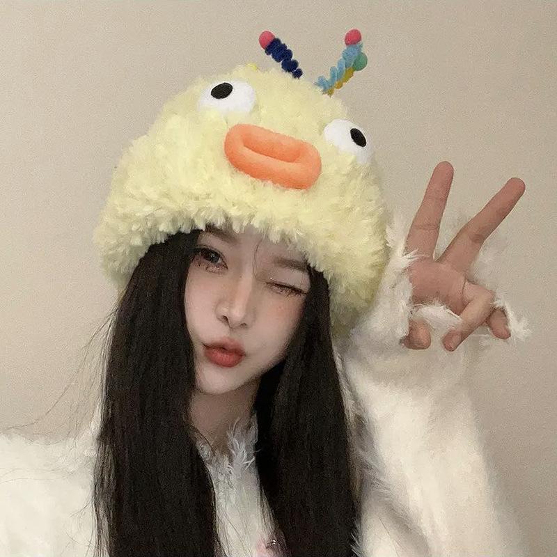 Autumn and Winter New Personality Funny Woolen Hat for Women Versatile Cold Proof and Warm Looking Small Ear Protection Hat Travel Baotou Hat