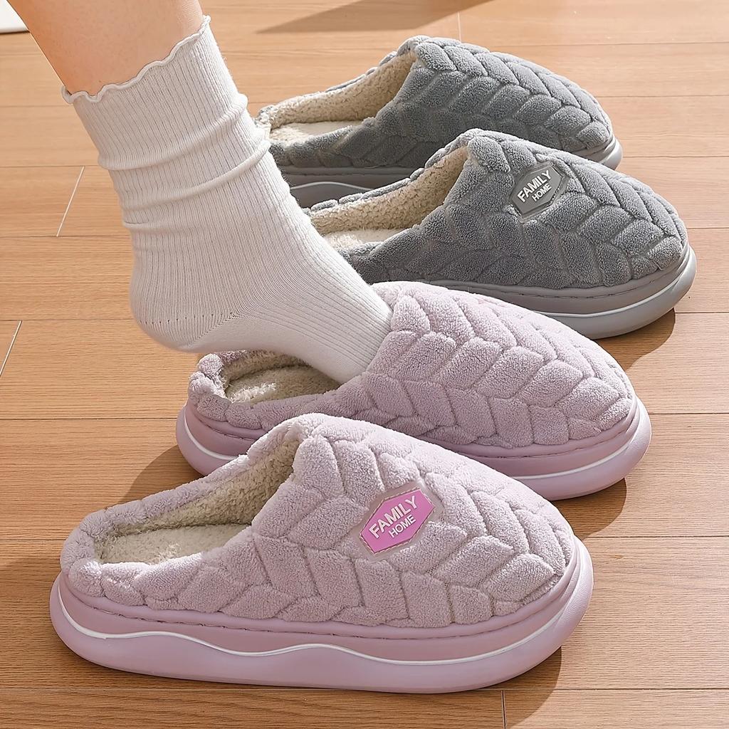 Fashion Winter Couple Style Basic Design Women Plush Slippers Non-slip Warm Thick Furry Men Home Cotton Shoes