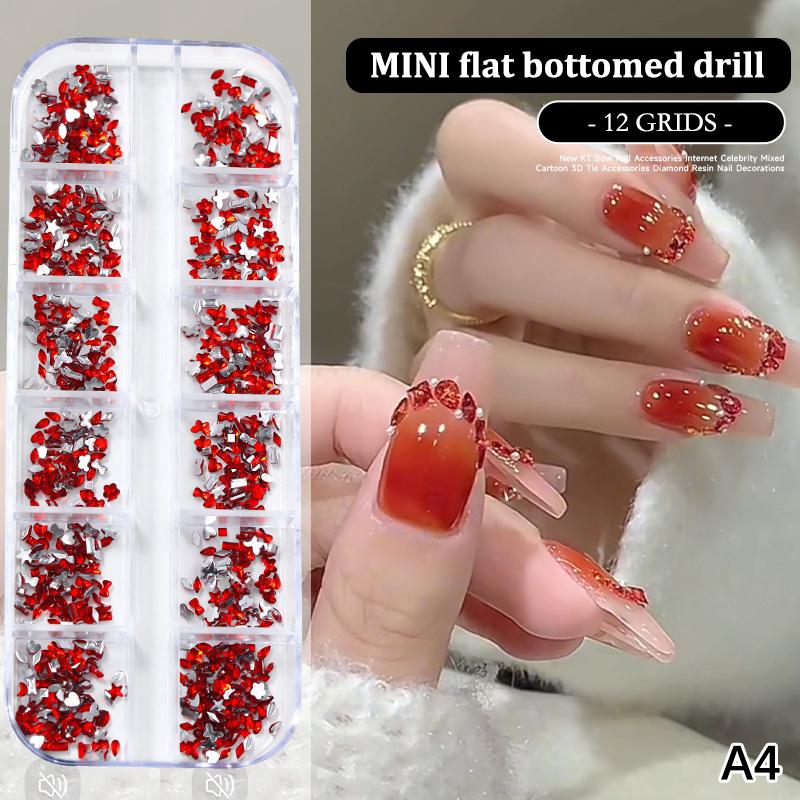 12 Grids/Box Nail Art Multi Shape Flat Back   Dazzling Diamonds Strass Manicure Tip 3D Decoration