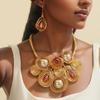 Statement Jewelry Set with Flower Cluster Design, Faux Bead Look Necklace and Matching Earrings for Outfit Styling