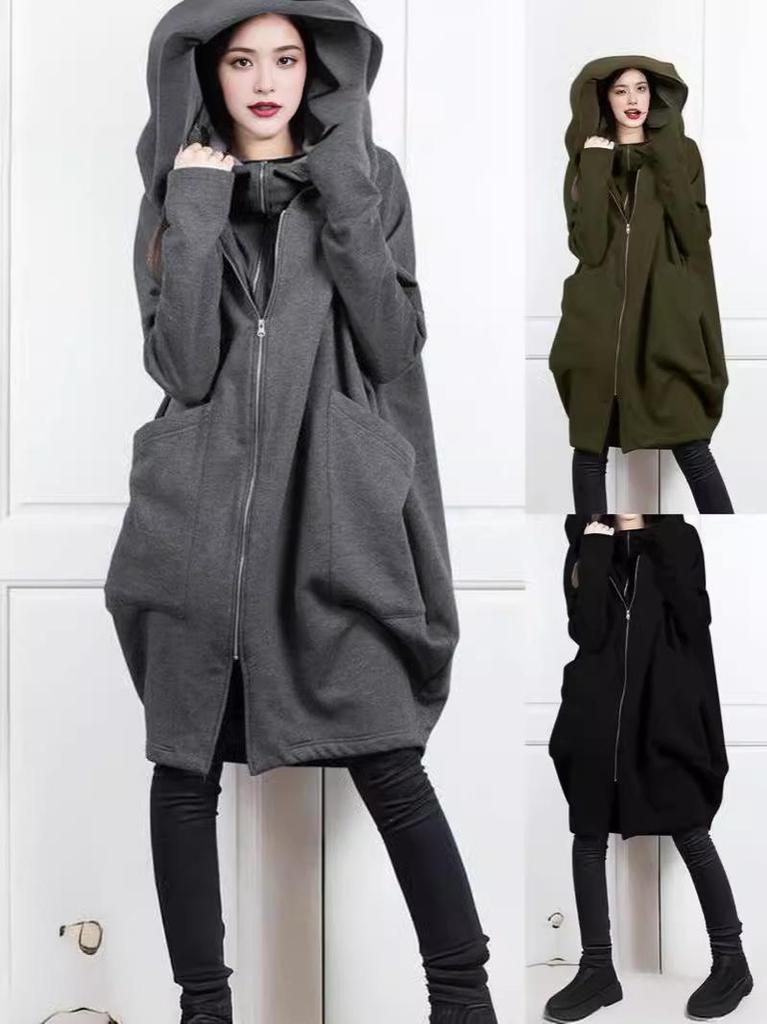 250g Two-Piece Mid-Length Loose Hoodie with Zipper and Pockets