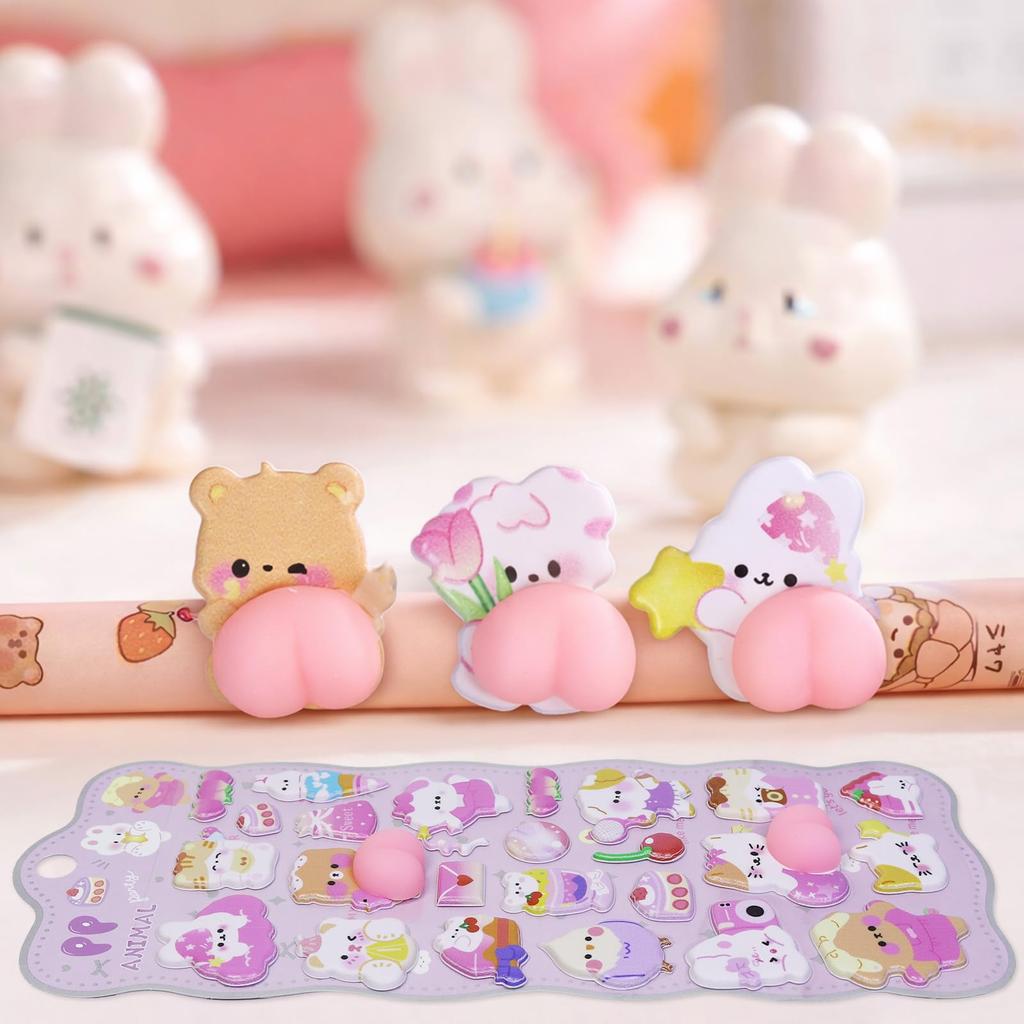 Set of 4 Squishy 3D Stickers with Cute Animal Perfect for and Sticky Decorations for Kids and Craft and Gifts Characters, Decorating, Treats, Diaries,