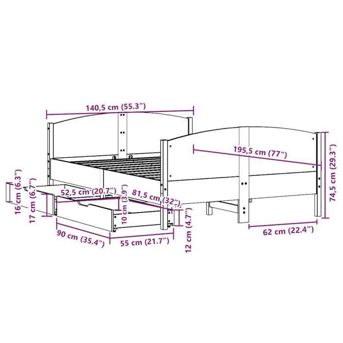 VidaXL Cadre de lit avec tête de lit 135x190 cm bois de pin massif, lit, lit, lit double, meuble de chambre à coucher, 3301797