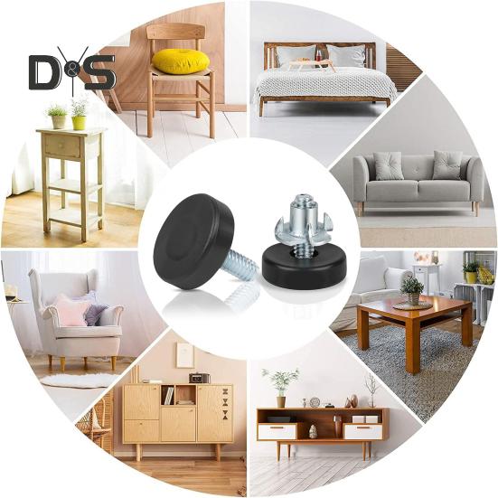 12Pcs Universal Furniture Leveling Feet with T-Nuts Strong Load-bearing Thread Adjustable Levelers Cabinet Chair Table Feet