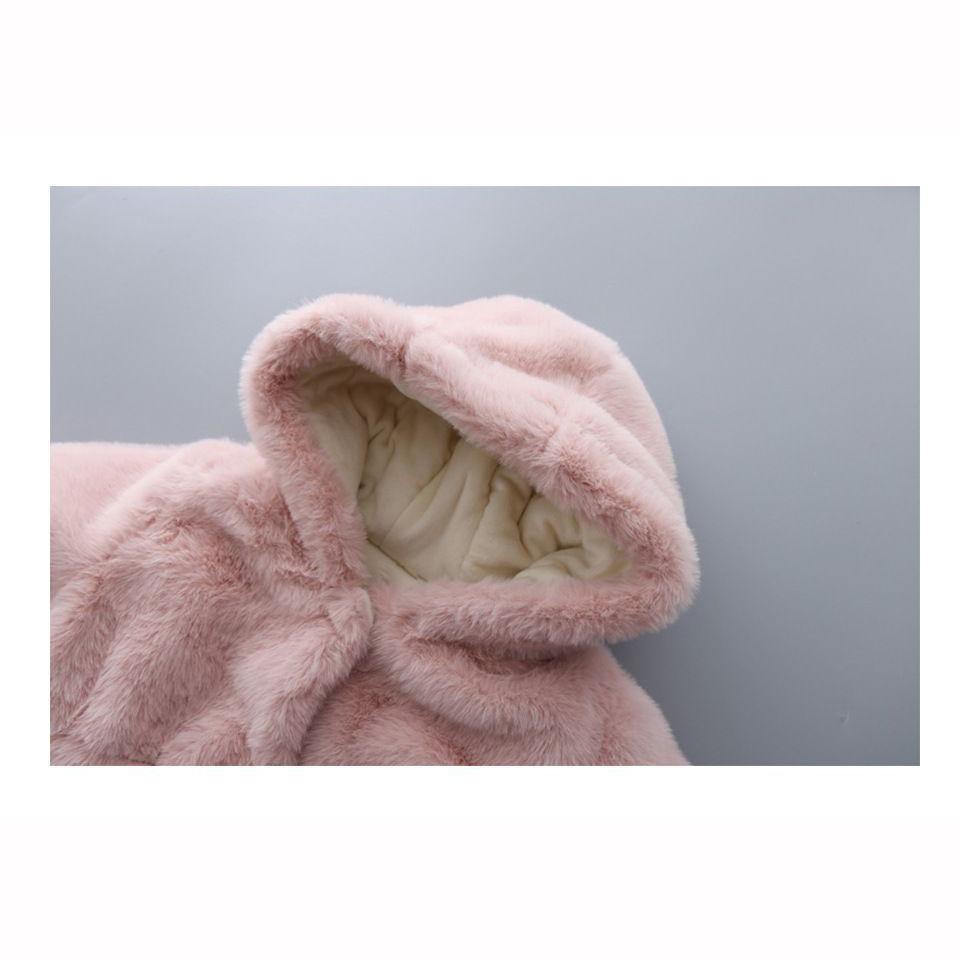 Winter Girls Coat Warm Mink Fur Padded Thickened Long Sleeve Hooded Coats Baby Kids Children Jacket Outerwear