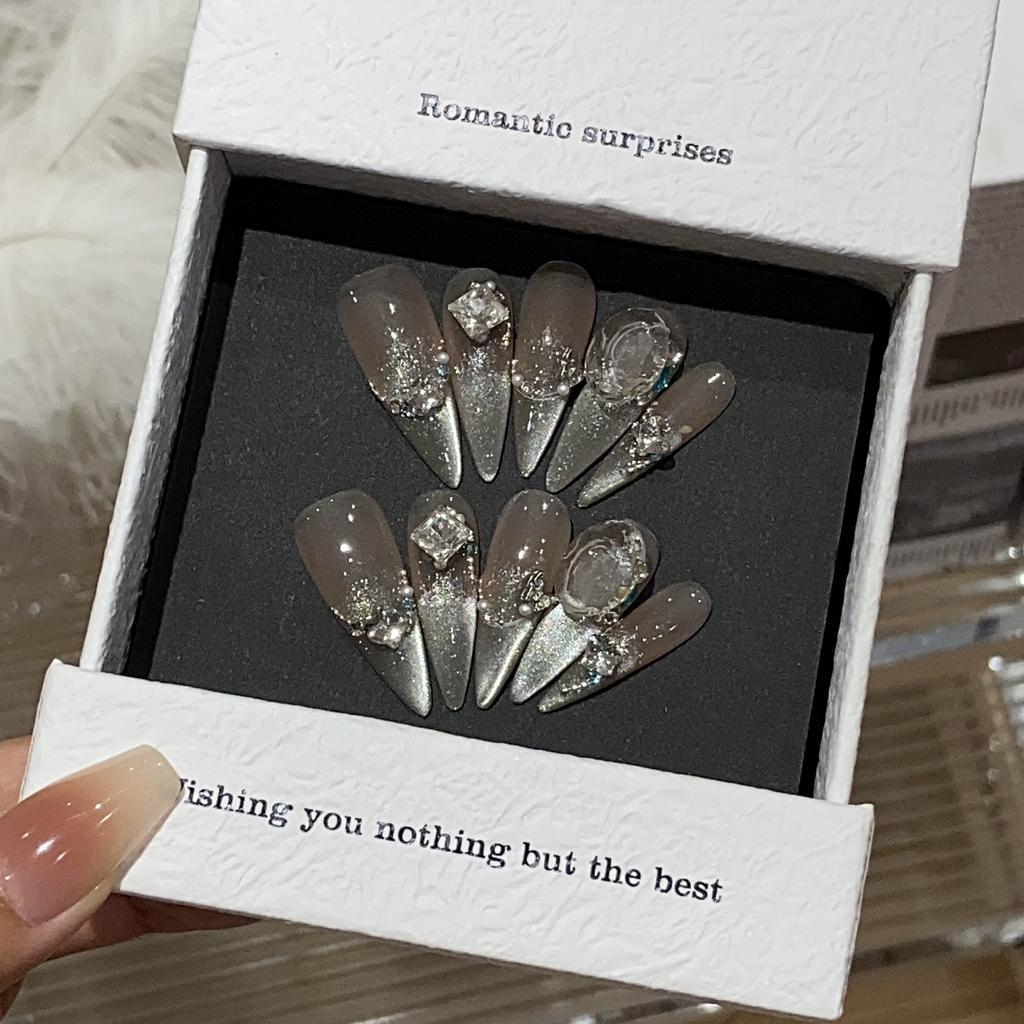 Gradient Side Light French Cat Eye Broken Diamond Alloy Butterfly Sweetheart Oli Patch