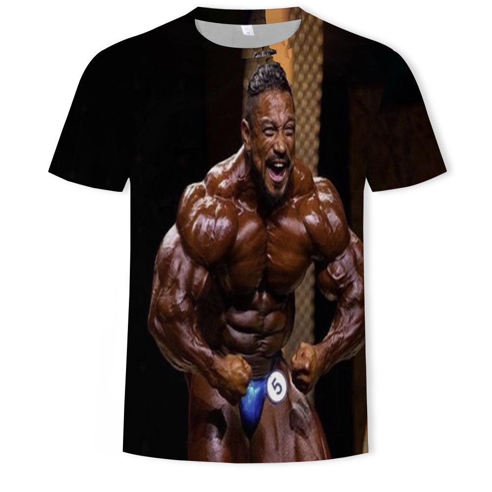Men's 3D muscle printed short sleeved shirt, innovative simulation shirt, elastic muscle T-shirt, tight fitting T-shirt