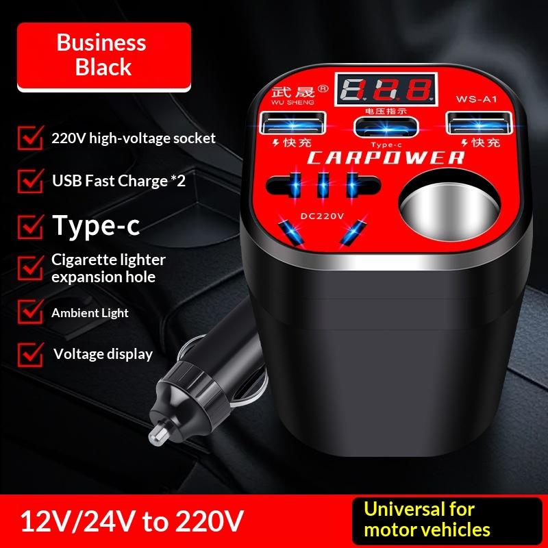 Multi-function Vehicle Power Inverter 12V/24V to 220V Power Converter LED Display Socket for Car Travel Camping Power Supply
