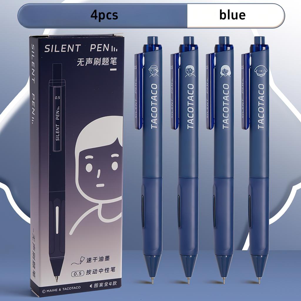 4pcs Silent Pens Set Cartoon Design TacoTaco 0.5mm Ballpoint Black Color Quick-dry Gel Ink for Writing Office School A3015