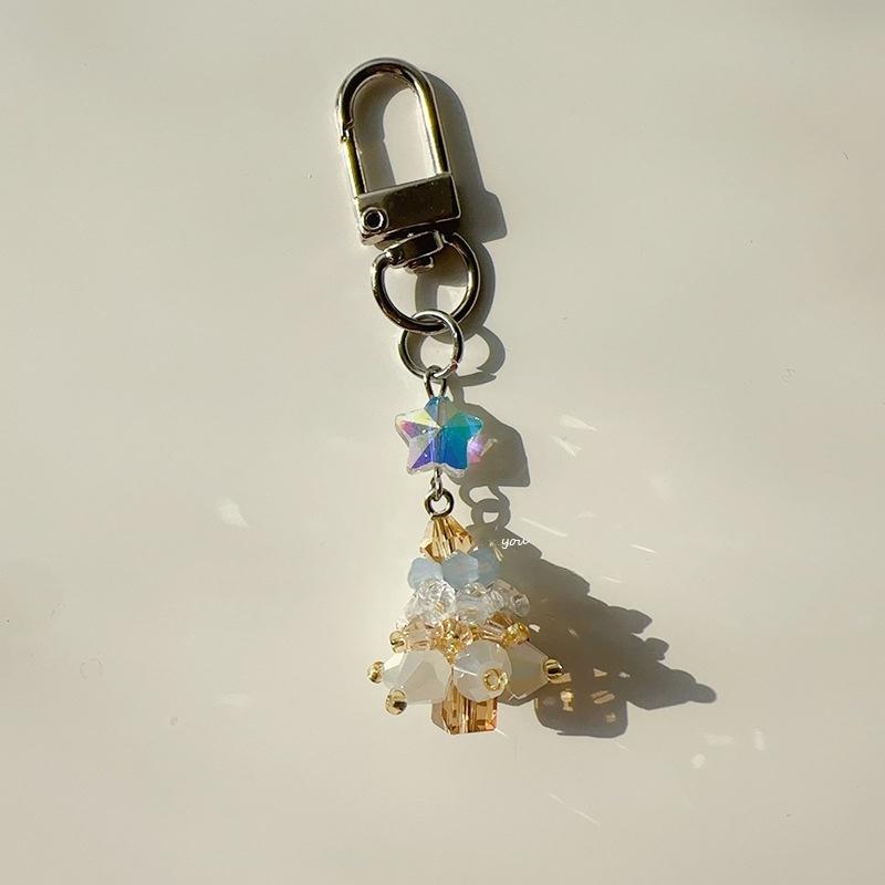 Cute Christmas Mobile Phone Straps Bead Christmas Tree Keychain Lanyard Bag Pendant Decoration Year Gift