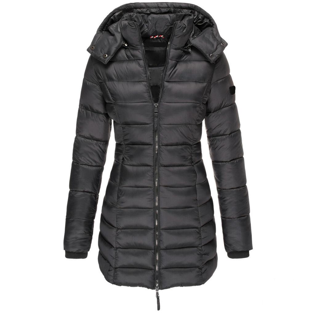 Winter Jackets for Women Zipper Hooded Cotton Padded Jackets Long Sleeve Warm Coat Slim Parka Female Portable Outwear