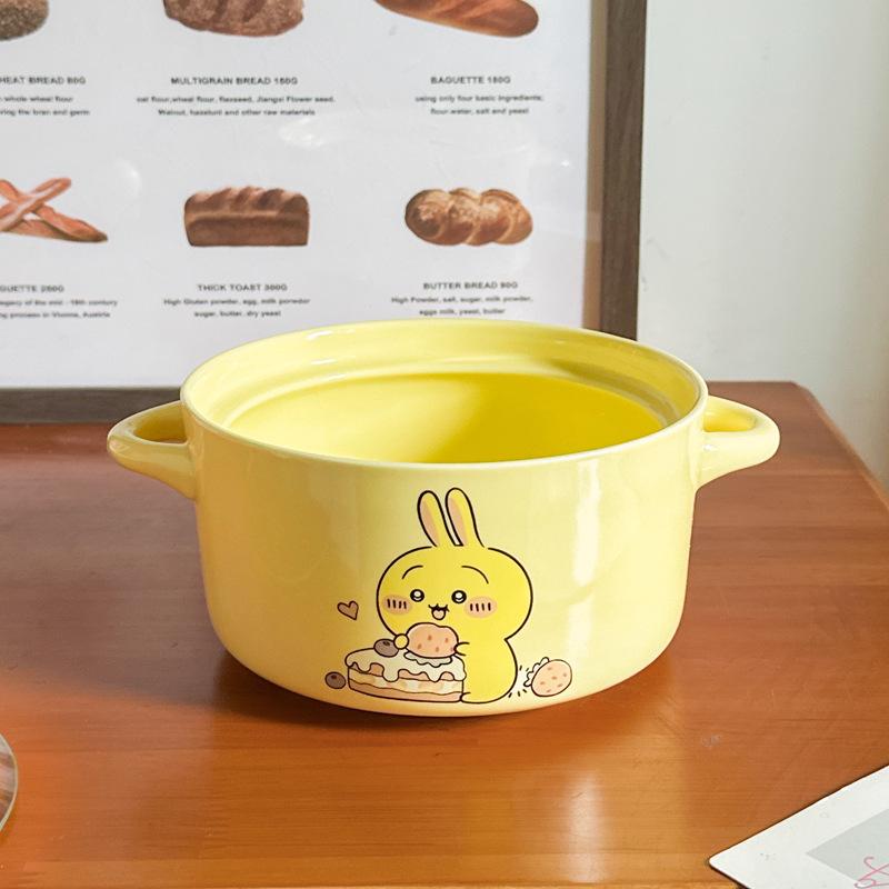 High-value Cute Tableware Ceramic Instant Noodle Bowl with Lid Children's Rice Bowl Student Dormitory Instant Noodle Bowl Binaural Soup Bowl