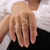 Hepburn Style New Geometric Double-Layer Splicing Ring Titanium Steel Plated 18K Gold Studded With Diamonds Fashion Ring