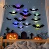 Indoor Holiday Wall Stickers Halloween 3D Lighted Bat Decor, Removable Felt Bats Stickers, Assorted Art Size, LED Glowing Clings for Bathroom