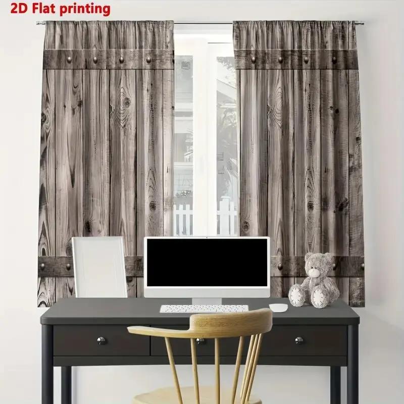 2pcs- Classic Barn Door Pattern Printed Curtains   Window Decorations   Home Decorations   Room Decorations