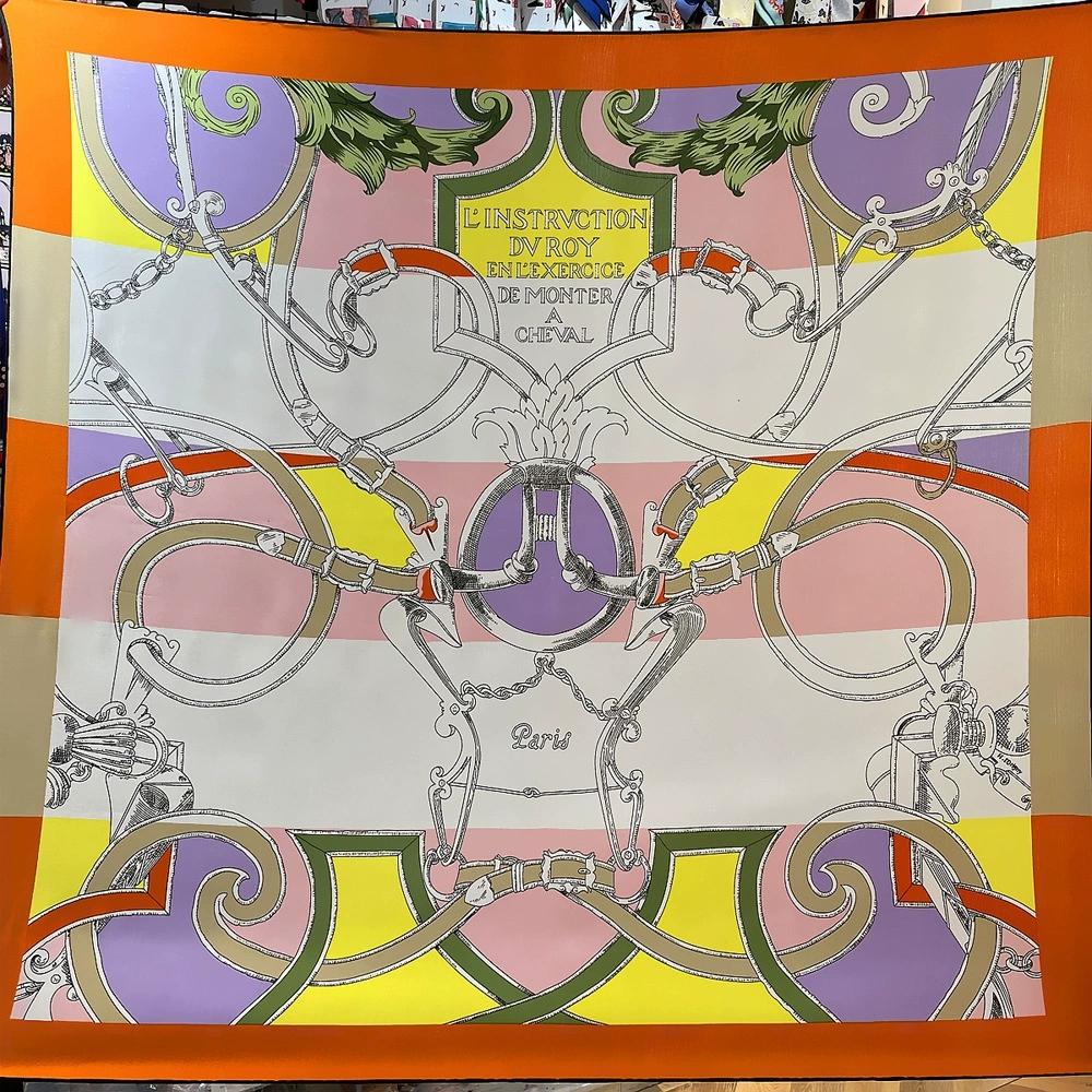 130CM Women Large Square Shawl and Scarf French Printing Luxury Colorful Kerchief Bandana Hijab Scarf