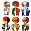 Conjuntos de Fantasia para Jogo de Futebol da Seleção Nacional Perucas Coloridas Cacheadas Óculos de Sol com Bandeira Suprimentos Engraçados para Festa de Fãs de Futebol