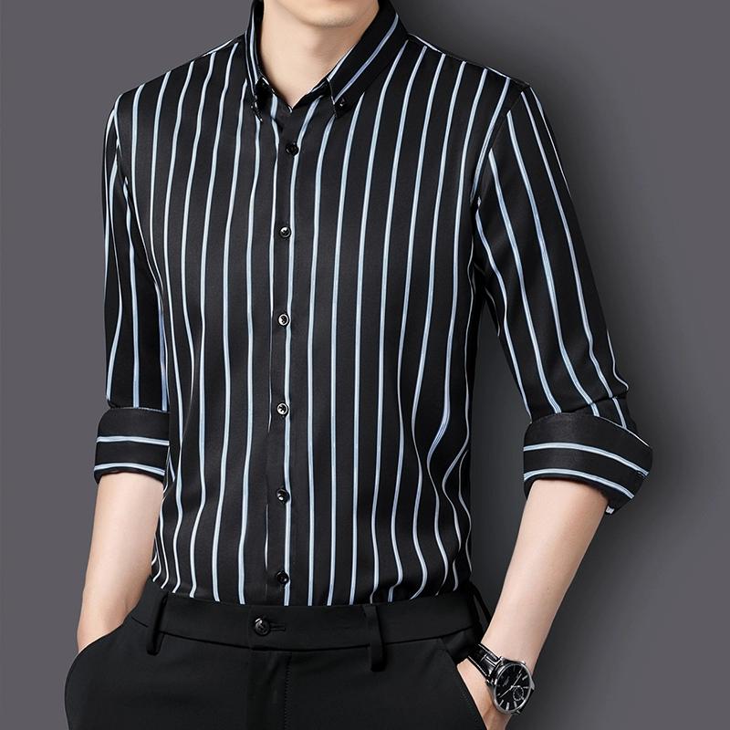 

Рубашки мужские элегантные рубашки роскошная мужская одежда высококачественные полосатые узоры рубашки модные длинные рукава рубашки мужские 3XL чёрный