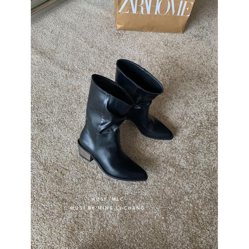 High Heel Brown Maillard Pile Medium Knight Boots Women's Boots 2025 Fall/Winter Pointed Skinny Martin Boots