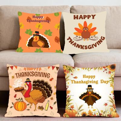 Thanksgiving Cute Turkey Cushion Cover Premium Comfort Reversible Pillow Cove -Two In One Design for Any Room & Car Interior
