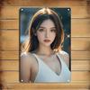 Metal Wall Art Woman Portrait Iron Sign, Elegant White Brown Home Decor Gift