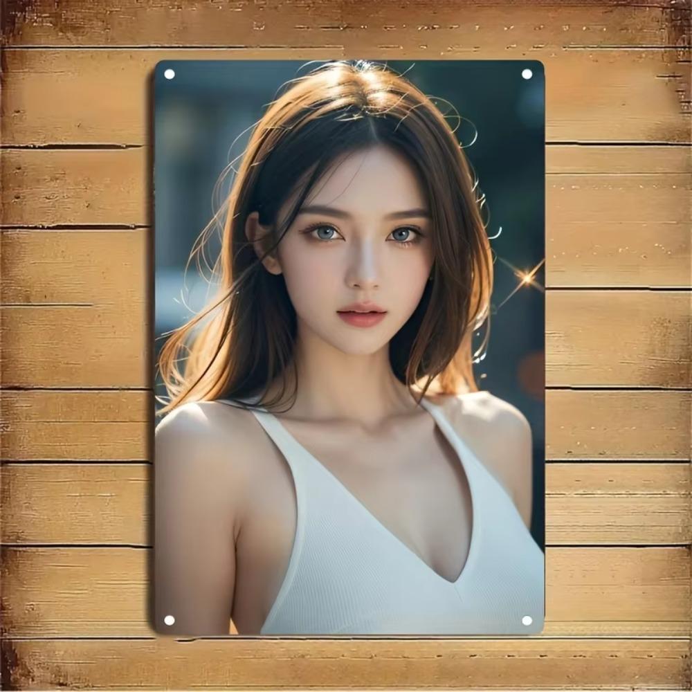 Metal Wall Art Woman Portrait Iron Sign, Elegant White Brown Home Decor Gift