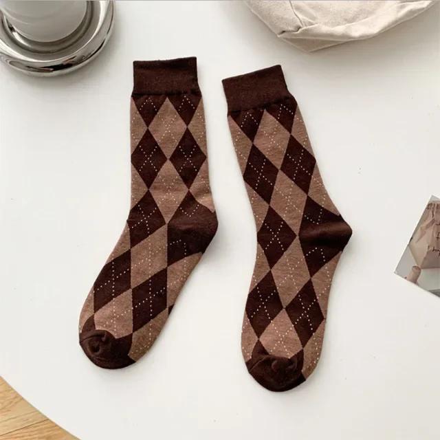 Diamond Grid Lolita Socks Women's Middle Tube Socks Polyester Cotton Socks Japanese Students Women Socks Girls Cute JK Socks