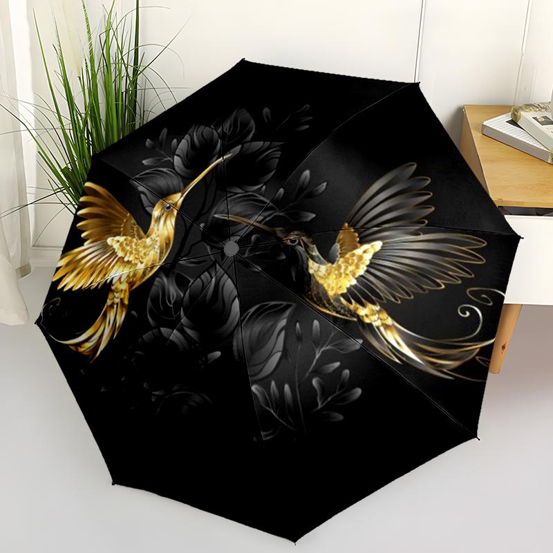 Retro Hummingbird Folding Umbrella Fashion Auto-Open Design 8 Iron Ribs Plastic Handle Foldable Sunshade Perfect Christmas Gifts