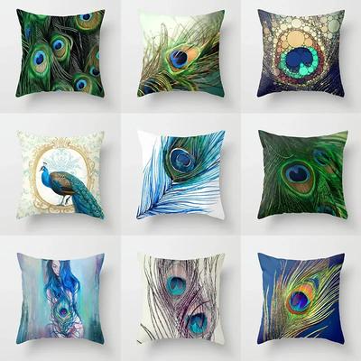 Peacock Feather Series Ethnic Style Pillowcase Personalized Animal Pattern Peach Skin  Cushion Cover Funda Cojin