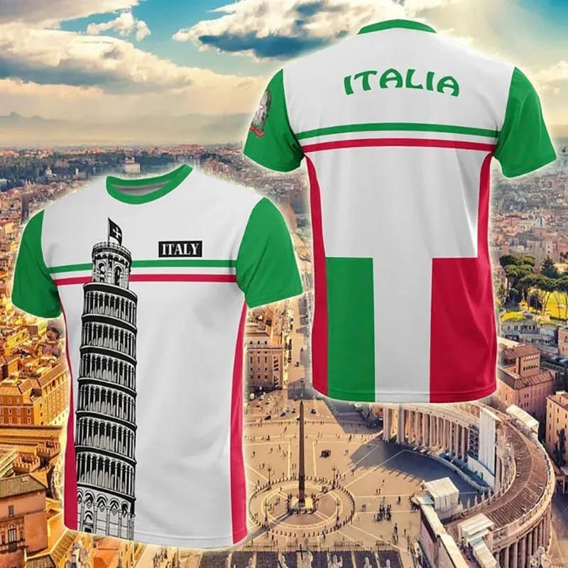 Italien Flagge 3D Gedrucktes T-Shirt Für Männer Kleidung Italienisches Nationales Emblem Sport Herrenbekleidung Casual Streetwear Herren O-Ausschnitt Tops