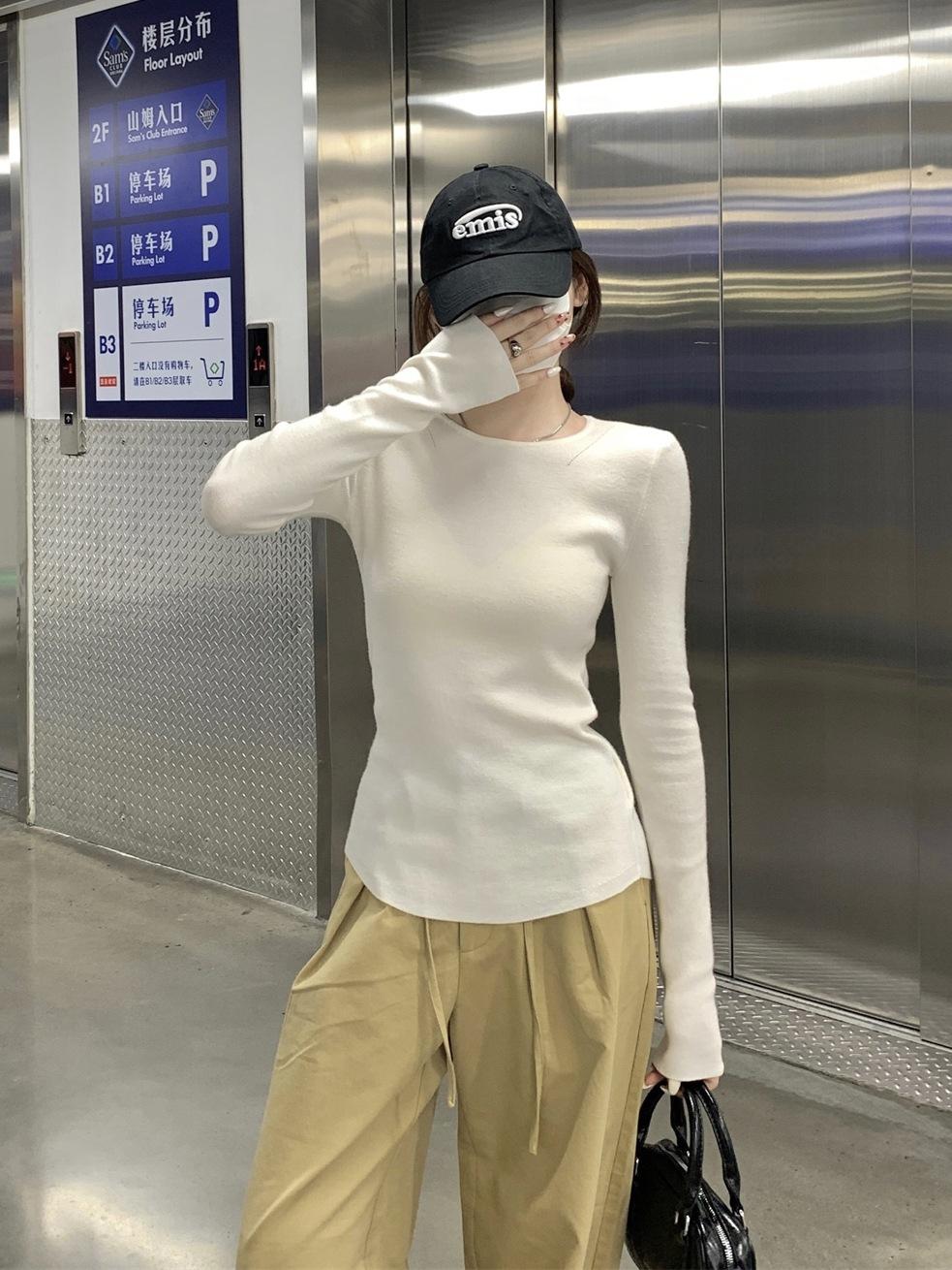 

Basic bottoming shirt women s autumn and winter inner with crew neck sweater slim-fitting and thin long-sleeved soft waxy knitted sweater top L белый