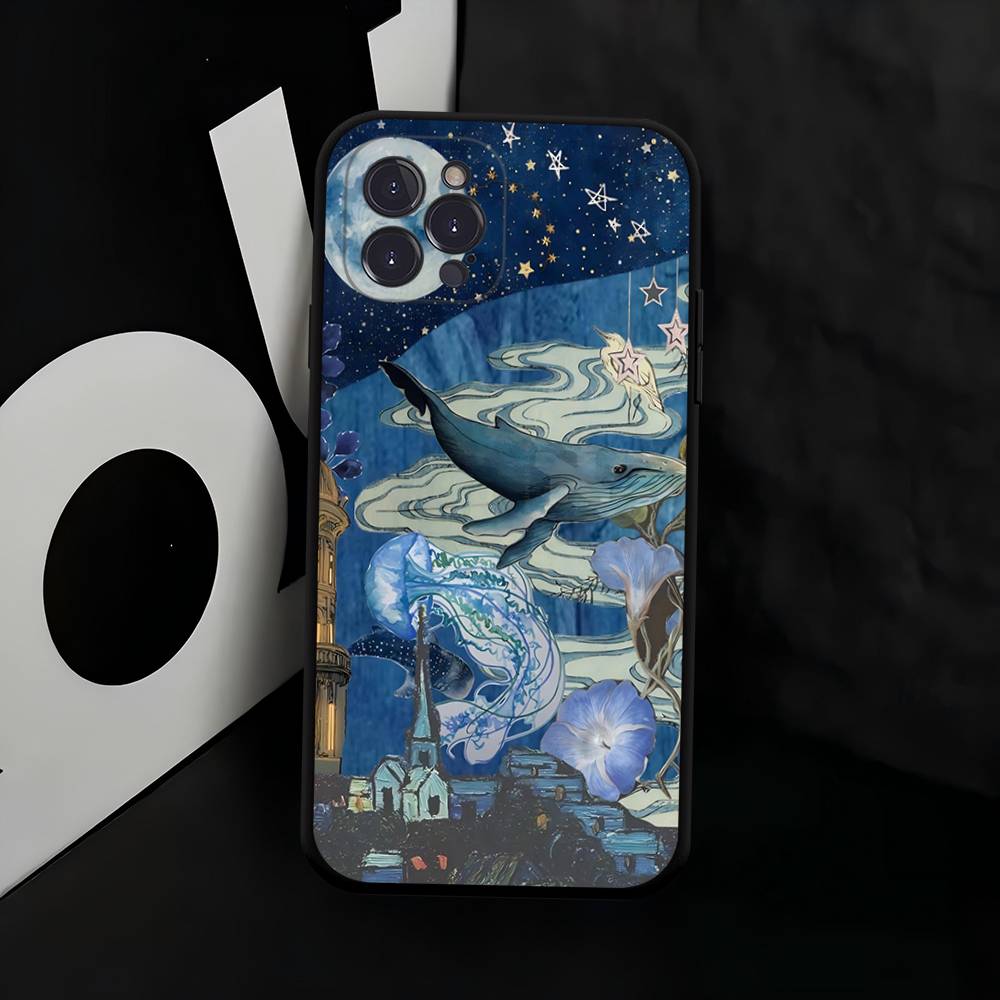 Space Ocean Whale Shark Black Silicone Phone Case For Iphone 17 Air 16 15 14 13 12 11 Pro Max Plus Back TPU