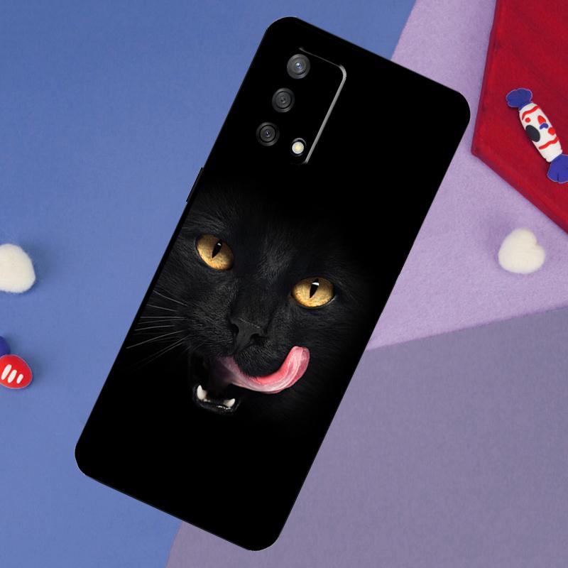 Black Cat Face Kitty Case For Oppo A78 A18 A38 A74 A94 A54 A58 A98 A80 A60 A40 A96 A76 A16 A15 A17 A57 A5 A6 Pro