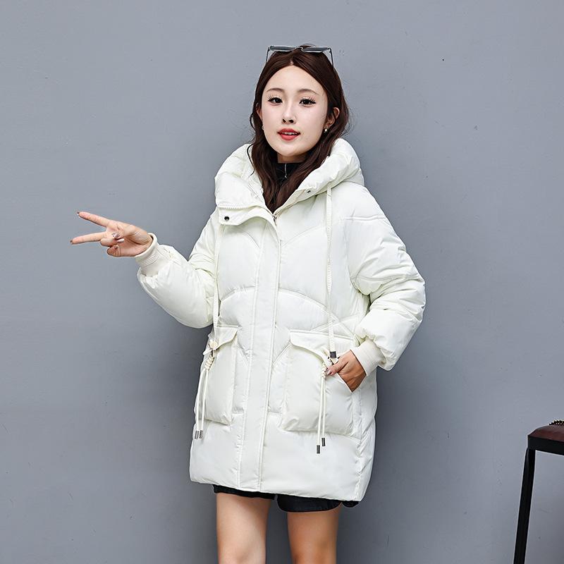 2025 new down cotton jacket mid-length thickened hooded padded jacket Korean version loose cotton jacket winter warm jacket for women