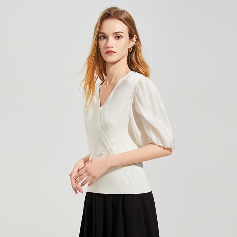 Women's New Chinese Style V-Neck Knit Short Sleeve Top