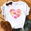 Summer Casual Top Female T-Shirts Romantic Heart Pattern Print Tshirt Harajuku Leisure O-Neck Plus Size Streetwear Lady Clothes
