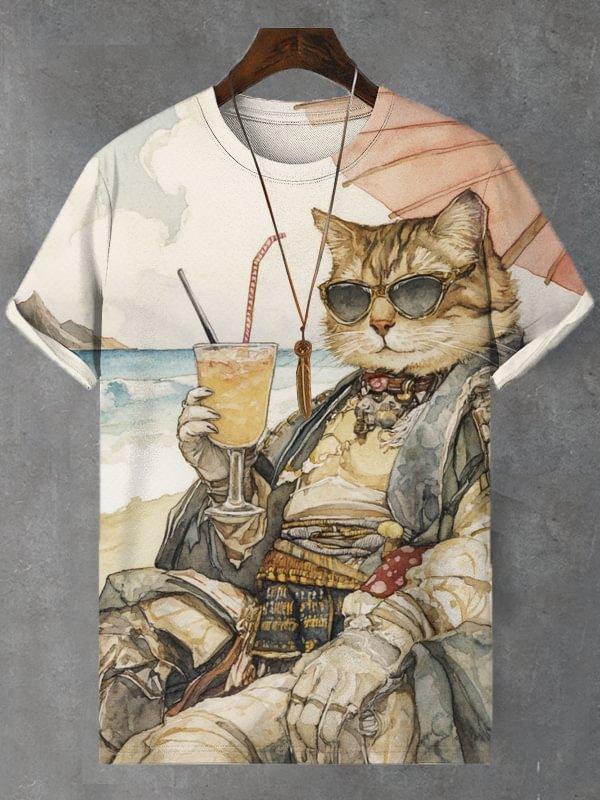 

2025 Men s T-Shirts Cartoon Samurai Cat Japanese Art 3D Print tshirt Men/Women Short Sleeve O-Neck Tee Casual Street Y2k Kid Top 6XL