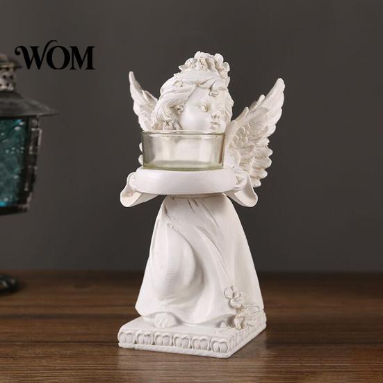 Home Decor Angel Candle Holder Little Holder, Resin Decorative Guardian Tea Light Romantic Retro Cherub Sculpture for Church Wedding Elegant