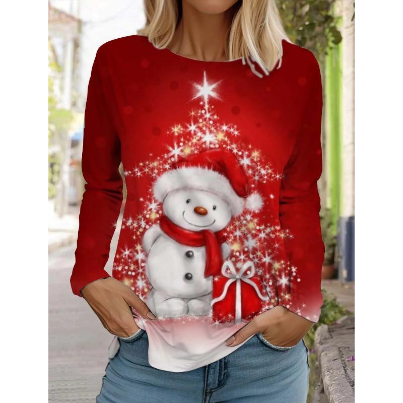 

Модная женская футболка с длинным рукавом и 3D-узором «Рождественский снеговик», осенний женский топ с Санта-Клаусом, пуловер Harajuku, одежда 6XL