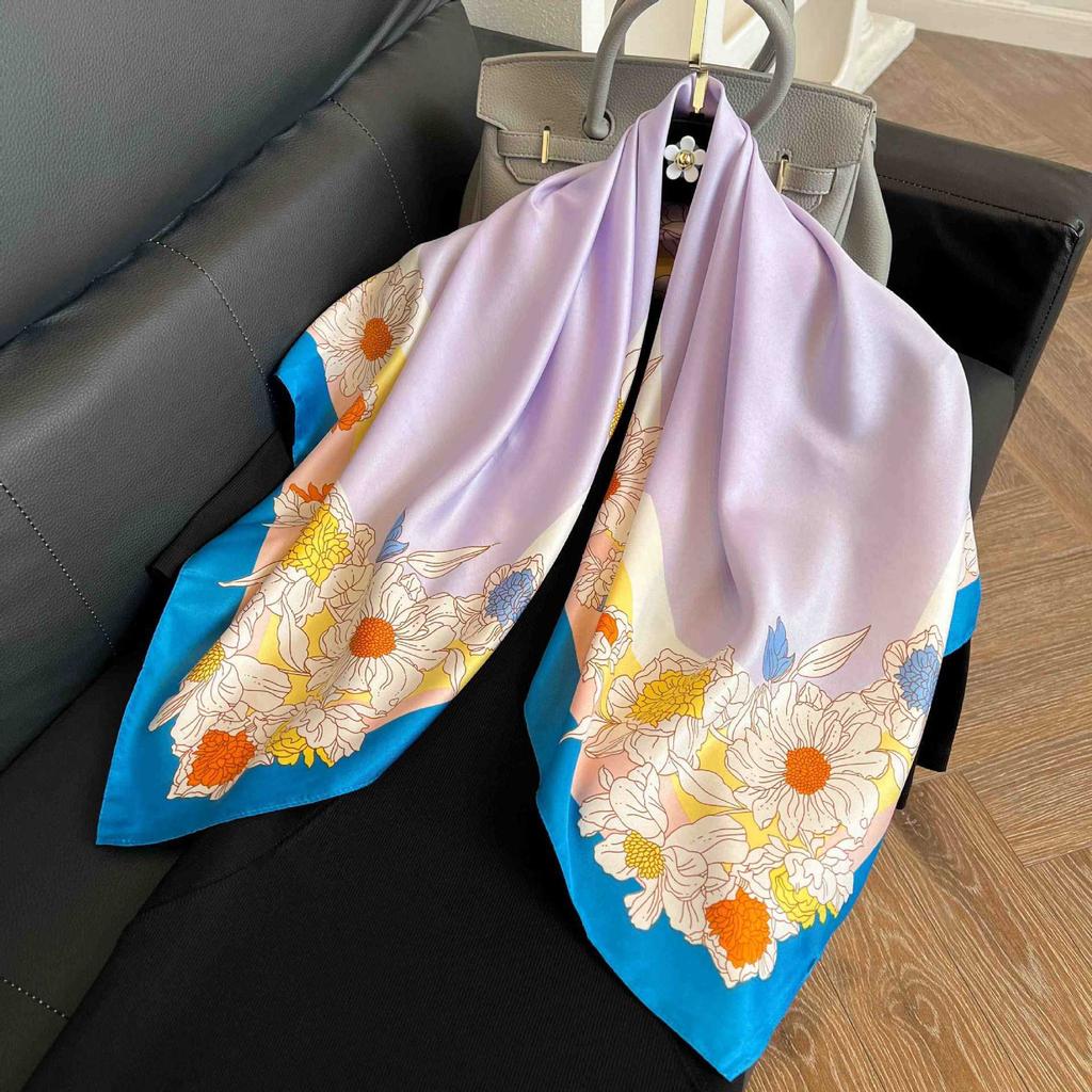 91Cm square scarf silk scarf women's new literary and fashion scarf accessories autumn and winter retro versatile shawl