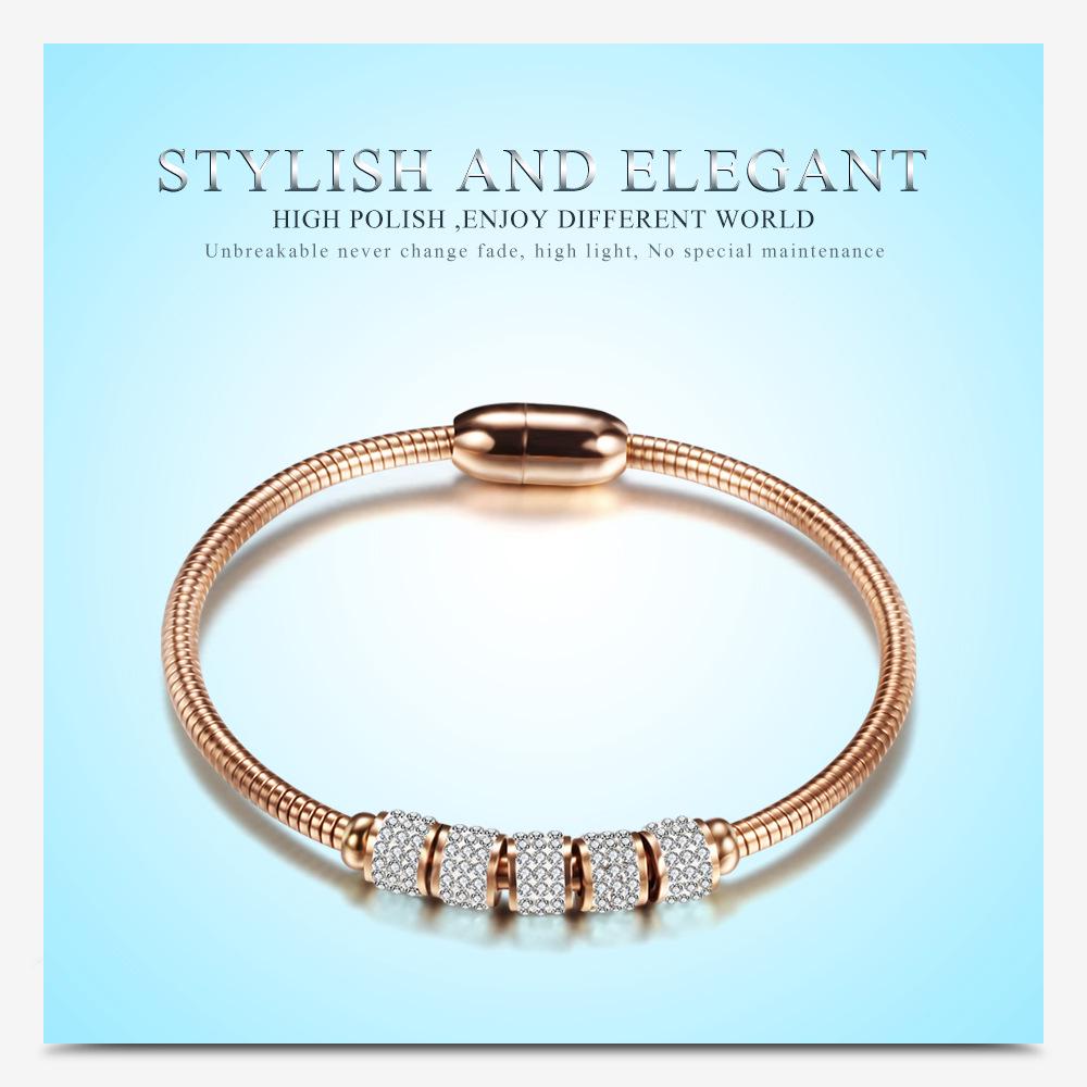 3mm Rhinestone Snake Bone Chain Bracelet with Stainless Steel Magnetic Clasp, 18K Gold Plated, Simple Fashion for European & American Market