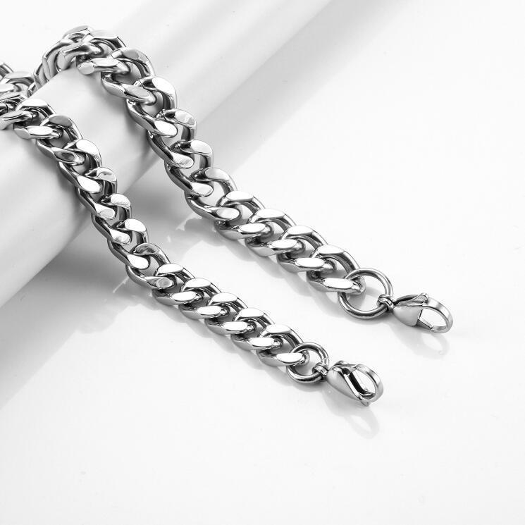 Men's Four-Sided Polished Cuban Chain Necklace & Bracelet - Stainless & Titanium Steel